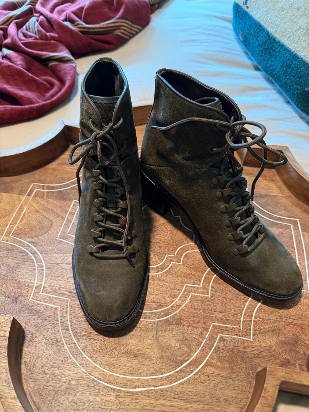 Vince Olive Green Suede Lace-Up Ankle Boots